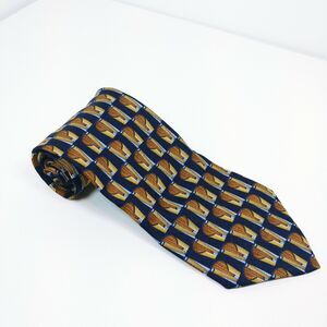 BOLGHERI Men's 100% Silk Necktie ITALY Designer Geometric Brown Blue Abstract